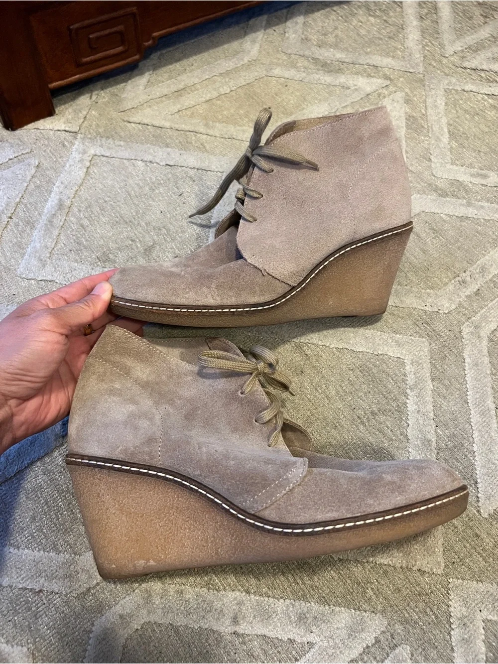 j crew mcallister Suede Wedge Ankle Boots - beige tan taupe size 8